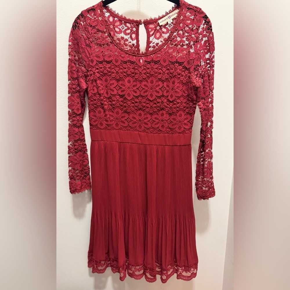 Altar’d State Red Lace Pleated Fit & Flare Dress Coquette Romantic Fairy Medium